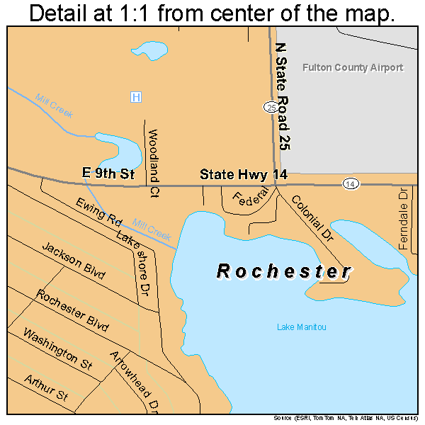 Rochester, Indiana road map detail