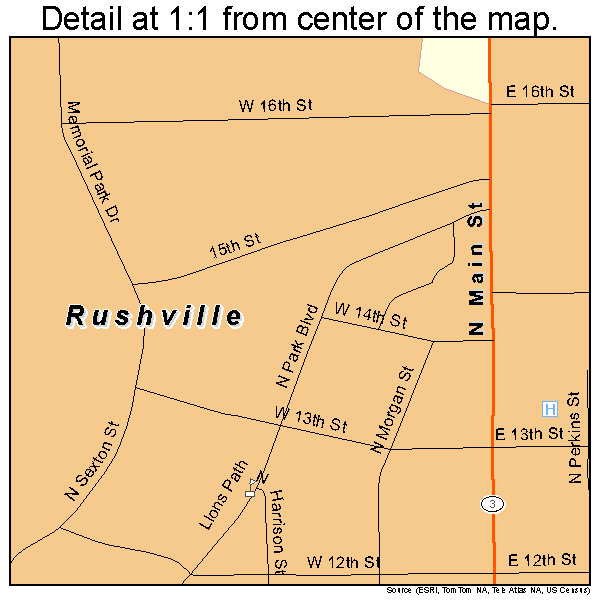 Rushville, Indiana road map detail