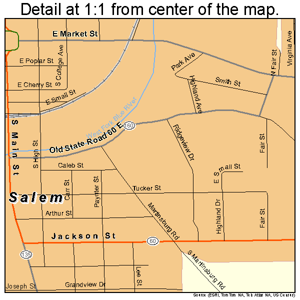 Salem, Indiana road map detail