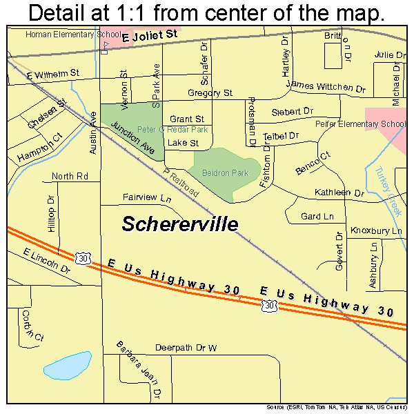 Schererville, Indiana road map detail
