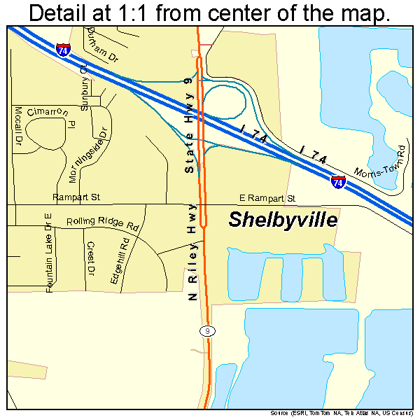 Shelbyville, Indiana road map detail