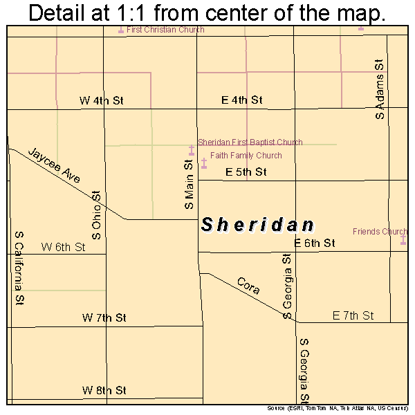 Sheridan, Indiana road map detail