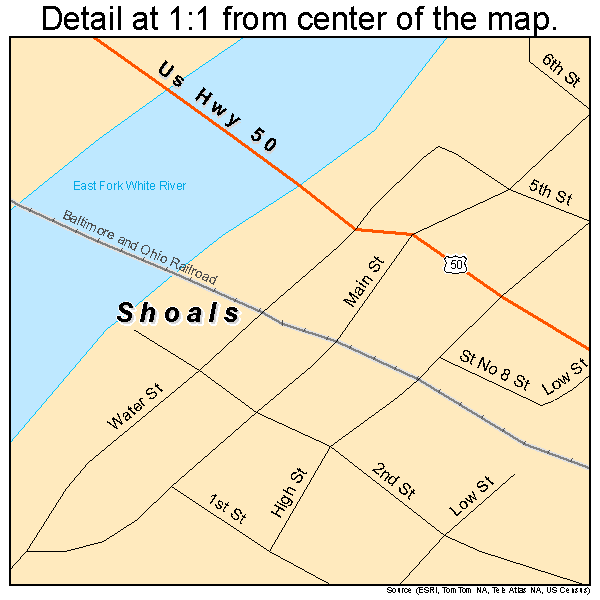 Shoals, Indiana road map detail