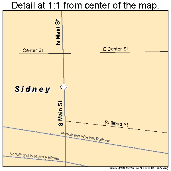 Sidney, Indiana road map detail