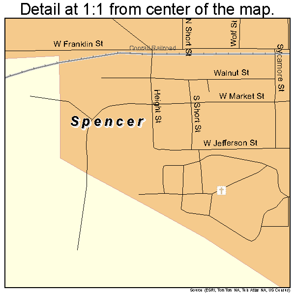 Spencer, Indiana road map detail