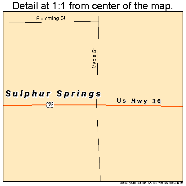 Sulphur Springs, Indiana road map detail