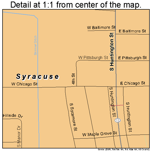 Syracuse, Indiana road map detail