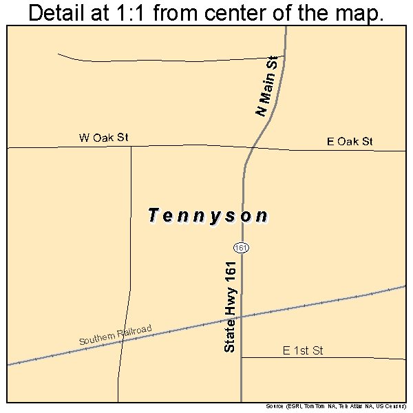 Tennyson, Indiana road map detail