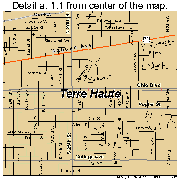 Terre Haute, Indiana road map detail