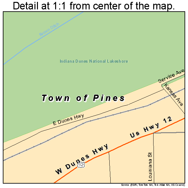 Town of Pines, Indiana road map detail