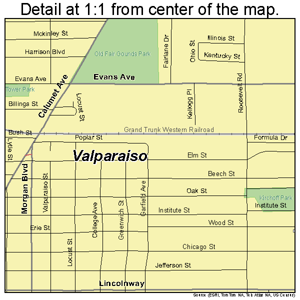 Valparaiso, Indiana road map detail