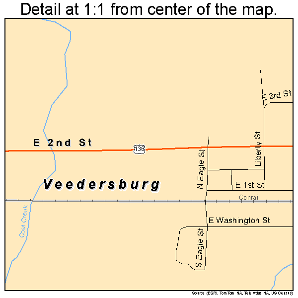 Veedersburg, Indiana road map detail