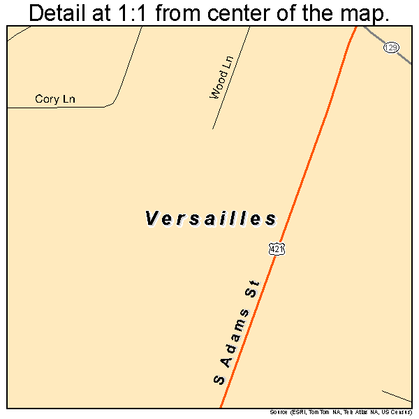 Versailles, Indiana road map detail
