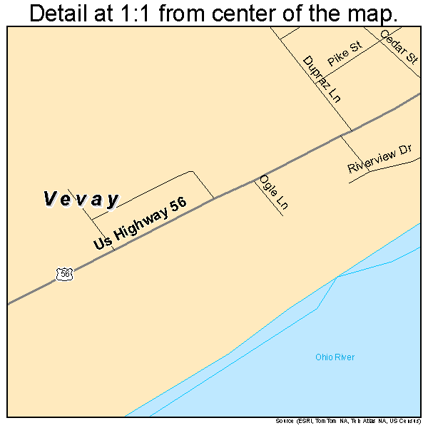 Vevay, Indiana road map detail