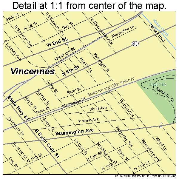 Vincennes, Indiana road map detail
