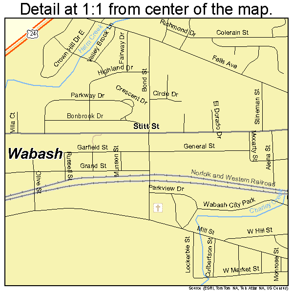 Wabash, Indiana road map detail