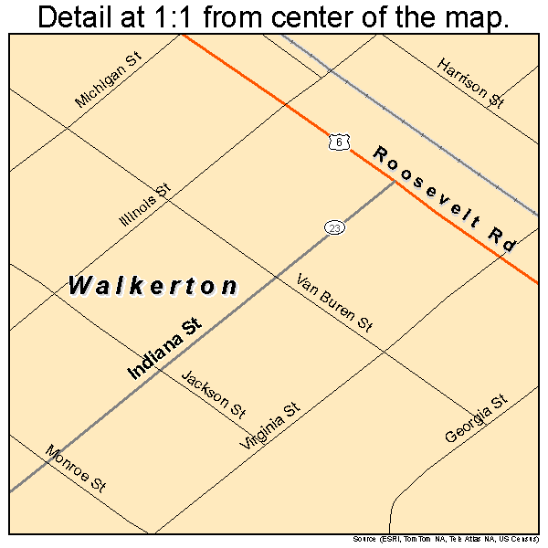 Walkerton, Indiana road map detail