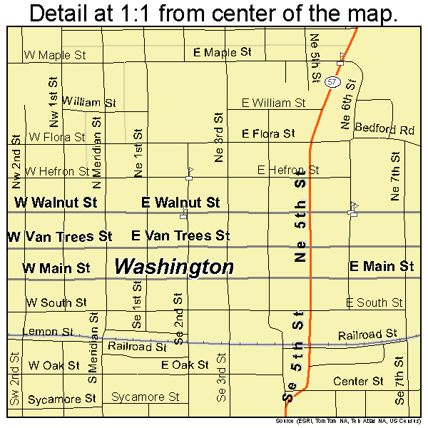 Washington, Indiana road map detail