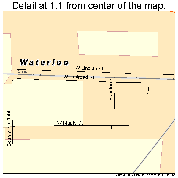 Waterloo, Indiana road map detail