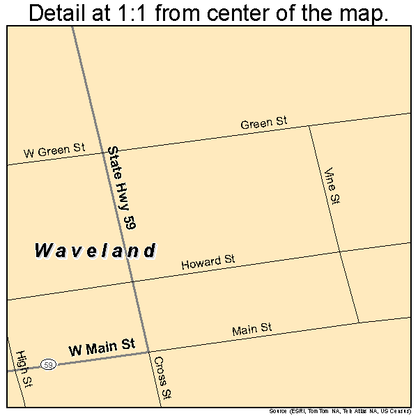 Waveland, Indiana road map detail