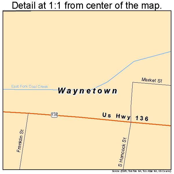 Waynetown, Indiana road map detail