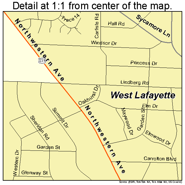 West Lafayette, Indiana road map detail