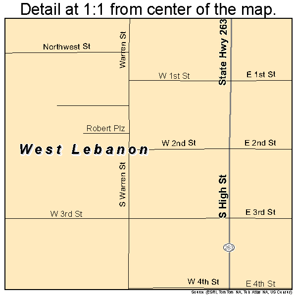 West Lebanon, Indiana road map detail