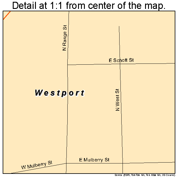 Westport, Indiana road map detail
