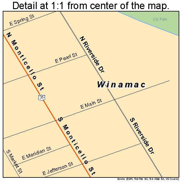 Winamac, Indiana road map detail