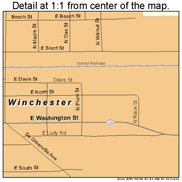 Winchester, Indiana road map detail