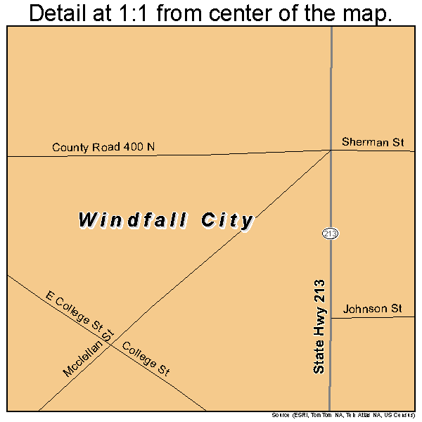 Windfall City, Indiana road map detail