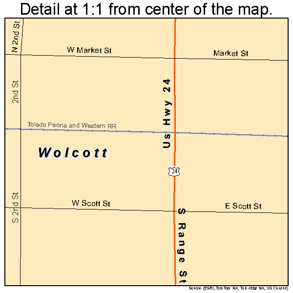Wolcott, Indiana road map detail