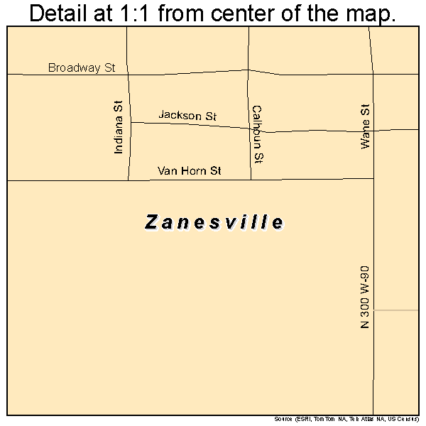 Zanesville, Indiana road map detail