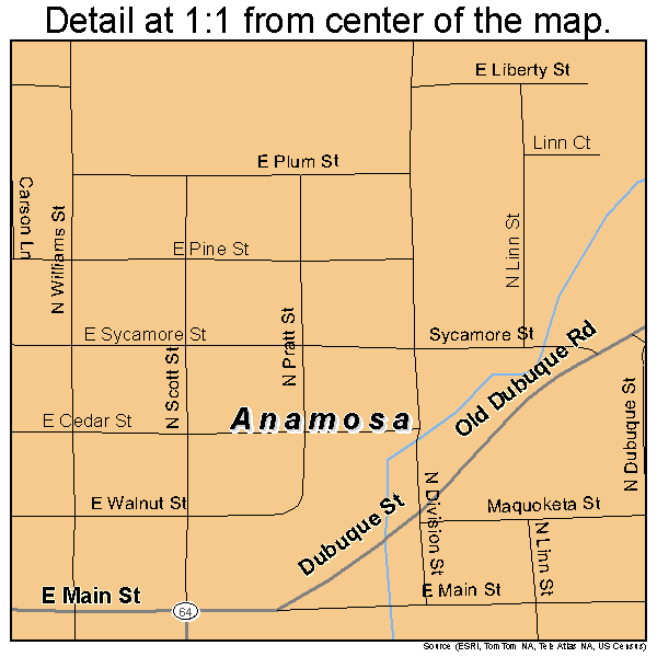 Anamosa, Iowa road map detail