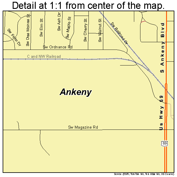 Ankeny, Iowa road map detail