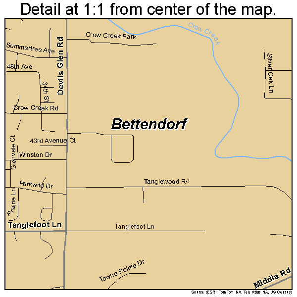 Bettendorf, Iowa road map detail
