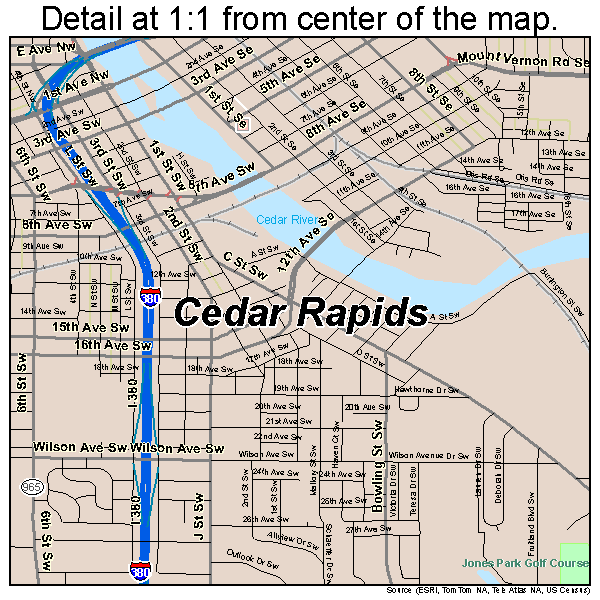 Cedar Rapids, Iowa road map detail
