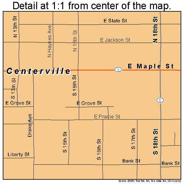 Centerville, Iowa road map detail