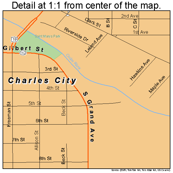 Charles City, Iowa road map detail