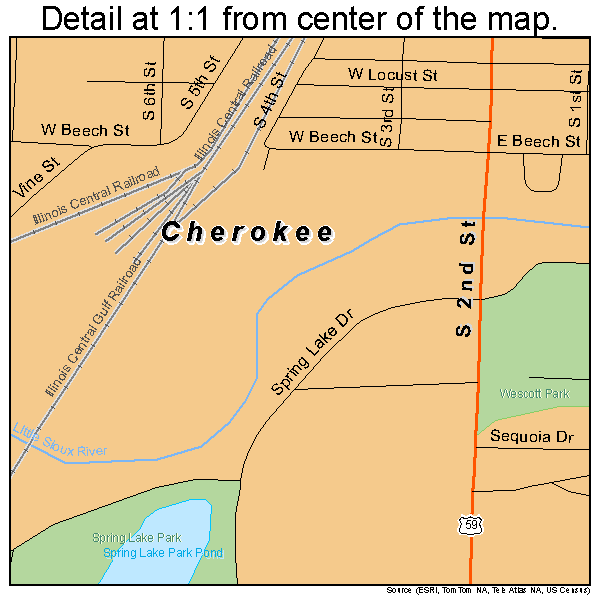 Cherokee, Iowa road map detail