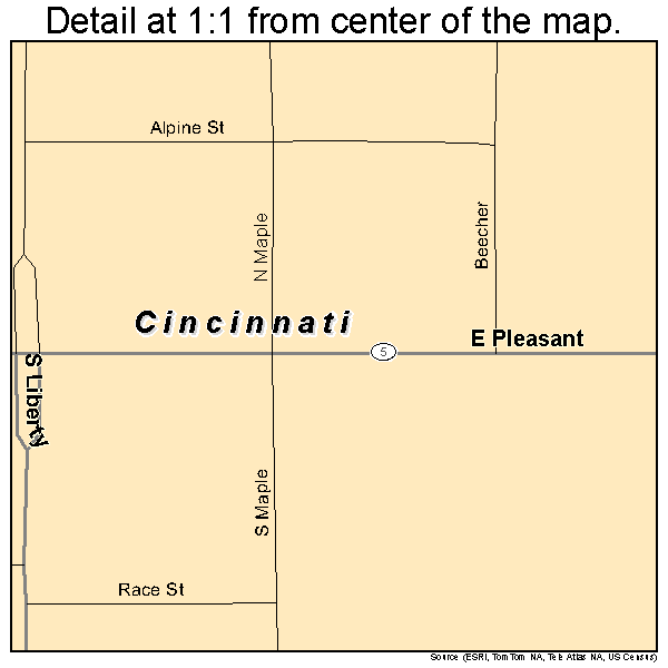 Cincinnati, Iowa road map detail