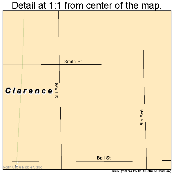 Clarence, Iowa road map detail
