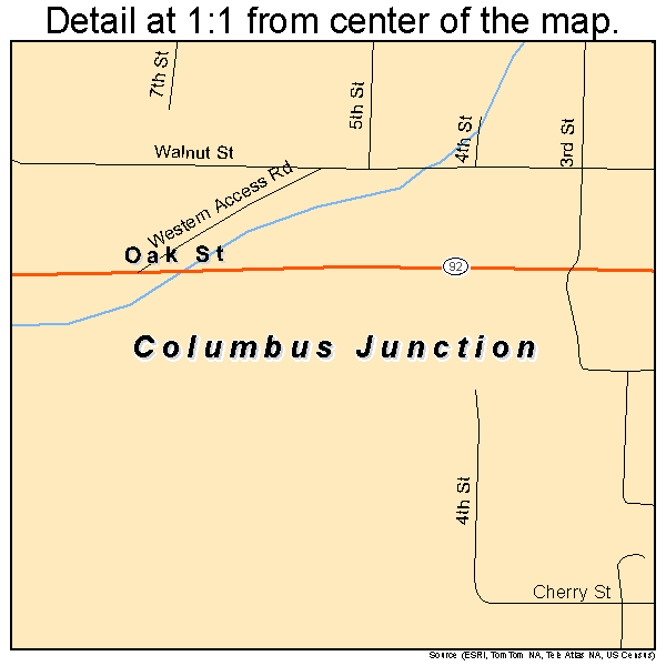 Columbus Junction, Iowa road map detail