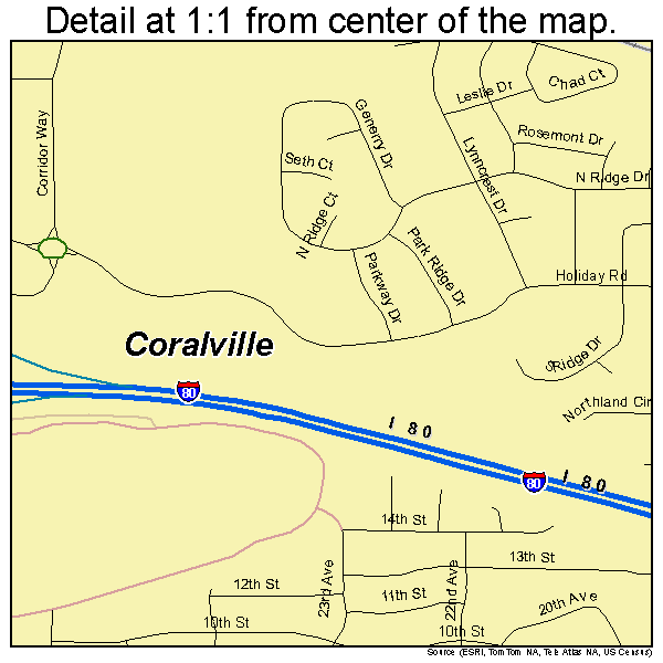 Coralville, Iowa road map detail