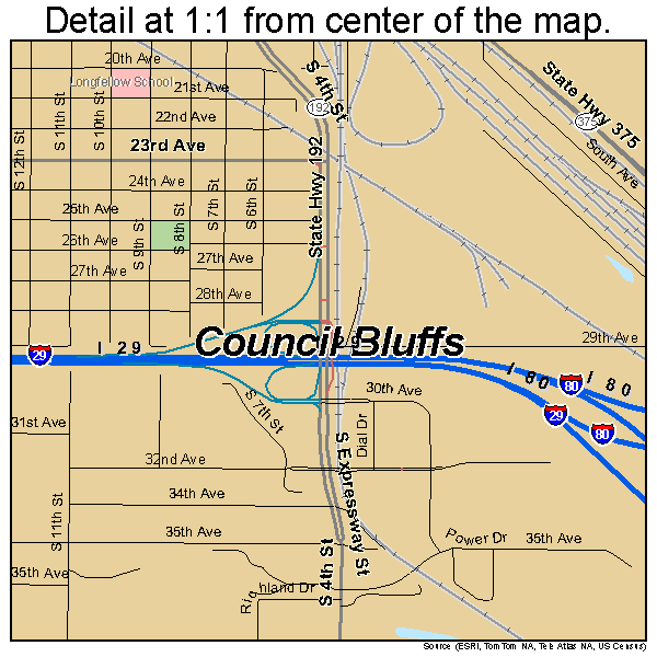 Council Bluffs, Iowa road map detail