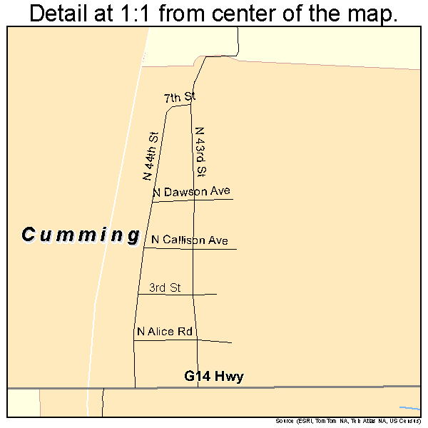 Cumming, Iowa road map detail