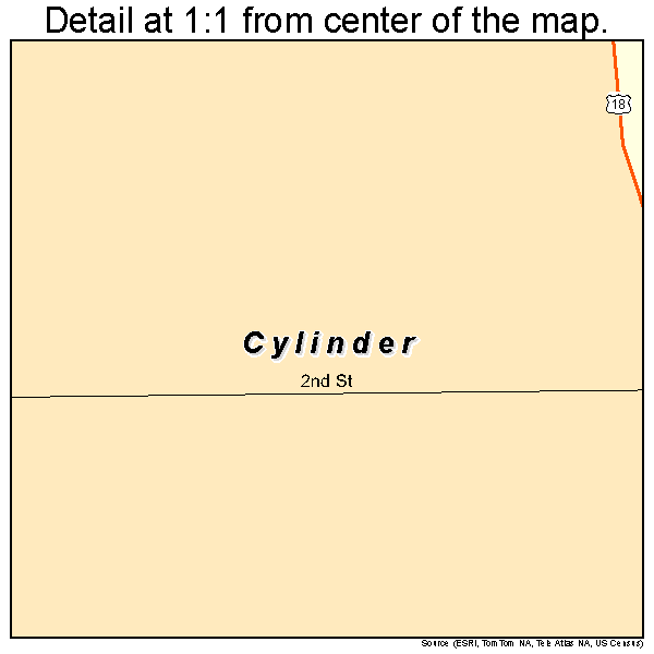 Cylinder, Iowa road map detail