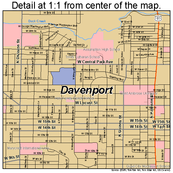 Davenport, Iowa road map detail