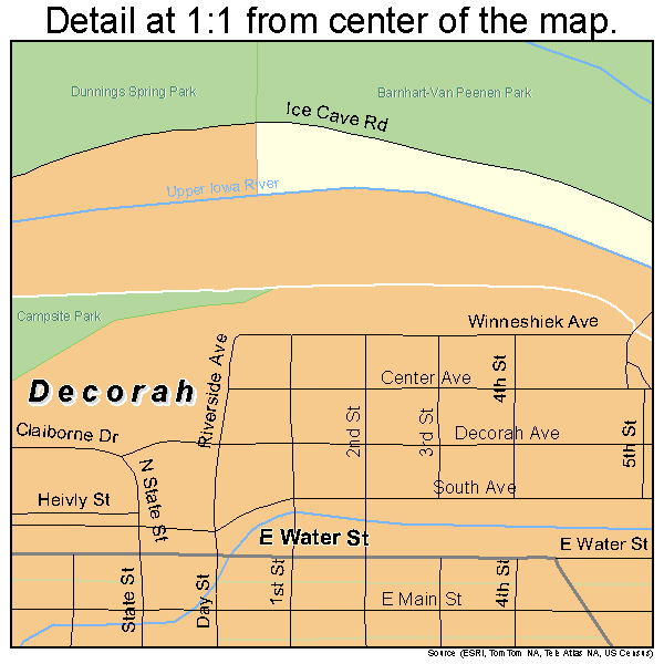 Decorah, Iowa road map detail