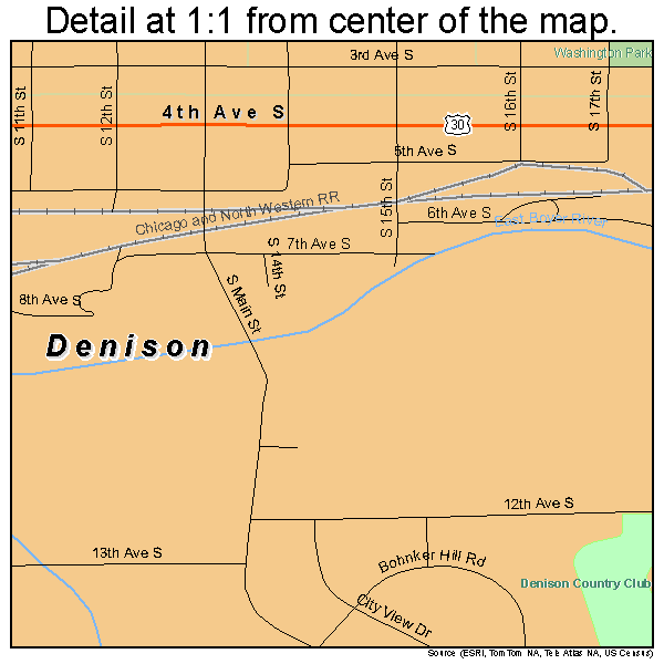 Denison, Iowa road map detail